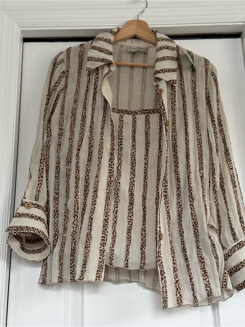 Joseph Ribkoff Cream and Brown Striped Shell with Button Shirt